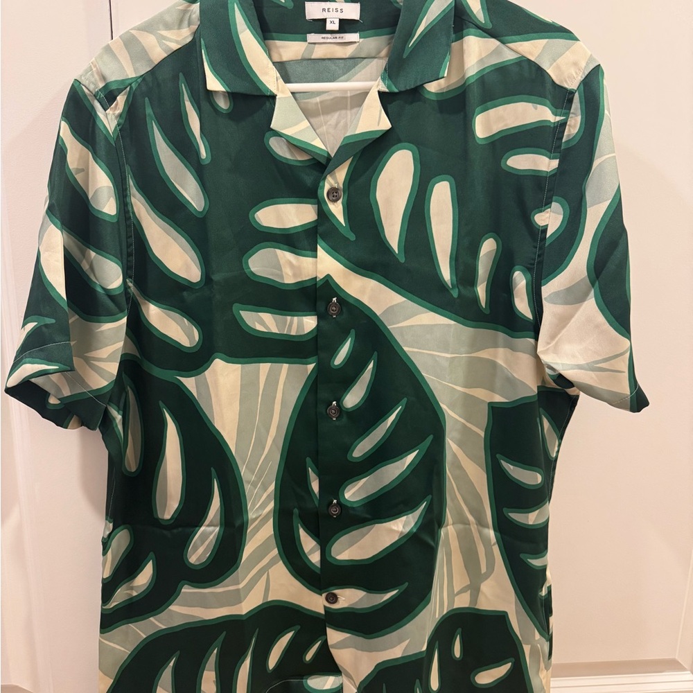 Reiss Yung Camp Collar Leaf Green Cuban Hawaiian Monster XL Extra Large SS